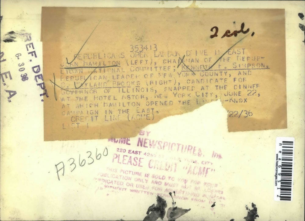 1936 Press Photo John Hamilton,Ken Simpson, Mayland Brooks, Republicans