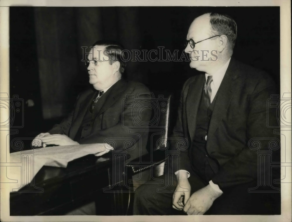 1934 Press Photo First Asst. Postmaster W.W. Howes, Karl Crowley, Senate Hearing- Historic Images