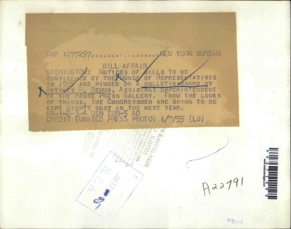 1955 Press Photo Bulletin Board where Bill Notices Are Hung - nea71099