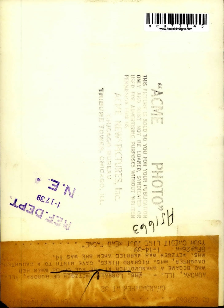 1939 Press Photo Mrs. Lorraine Metzger of Aurora, Young Grandmother at 32