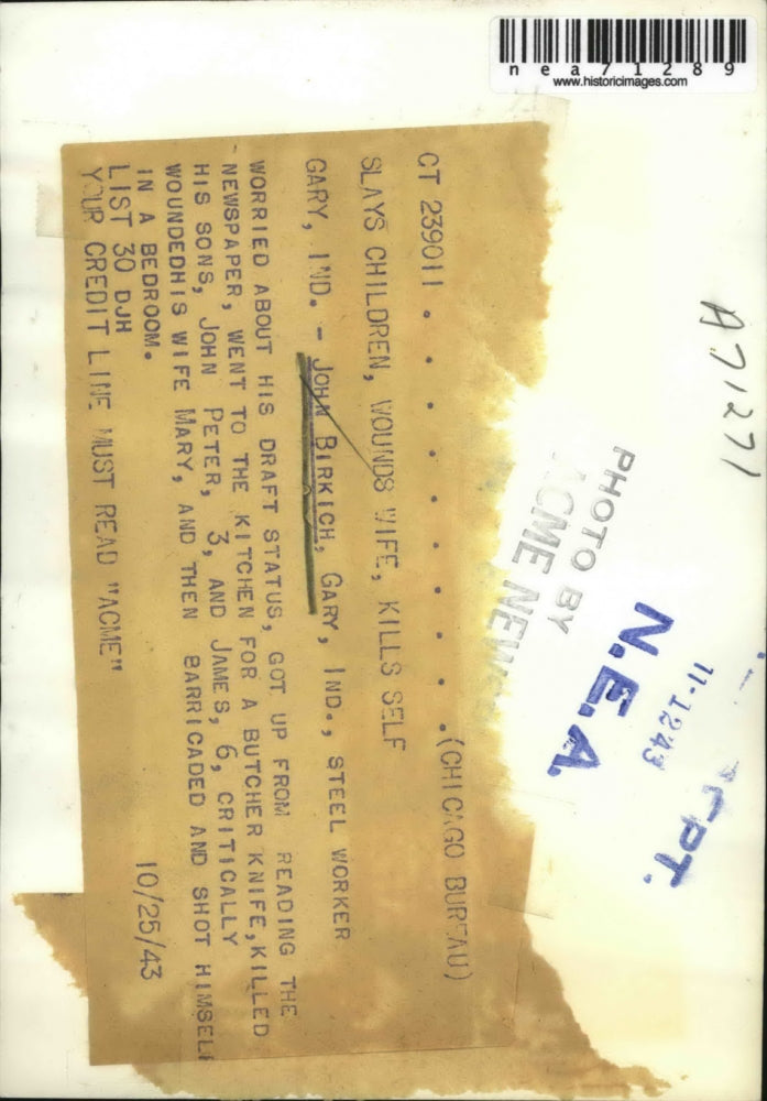 1943 Press Photo John Birkich Gary Indiana Steel Worker Killed Sons Injured Wife