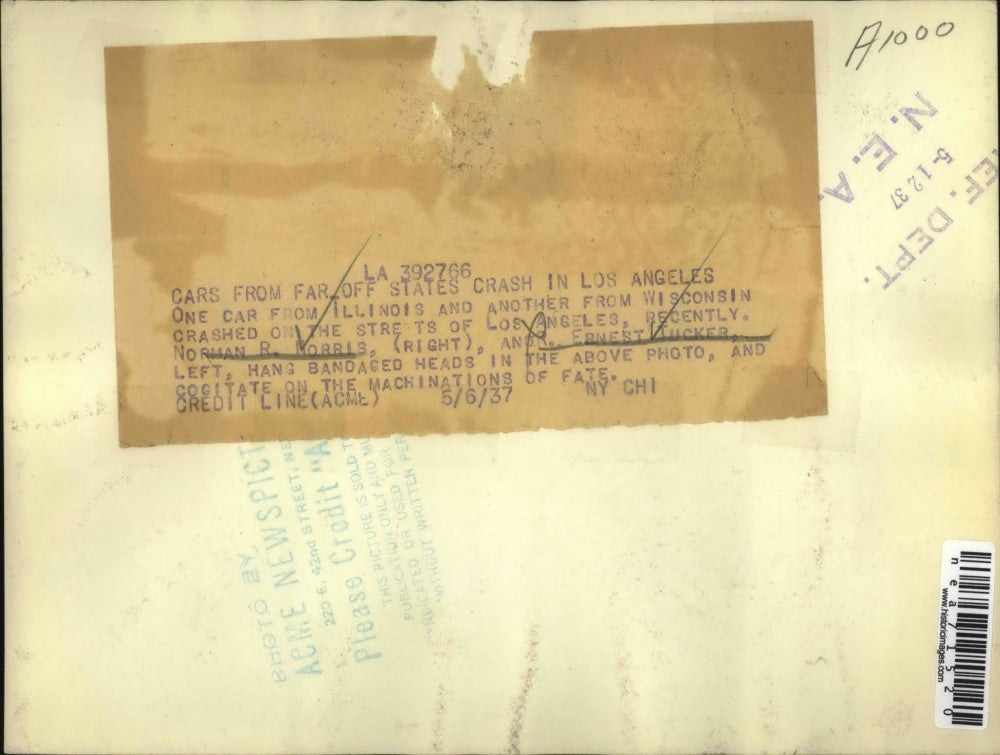 1937 Press Photo Ernest Tucker & Norman Norris after train crash