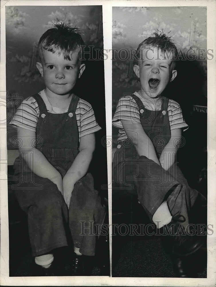 1947 Press Photo Two-year-old Eddie Hoffman posing for photo