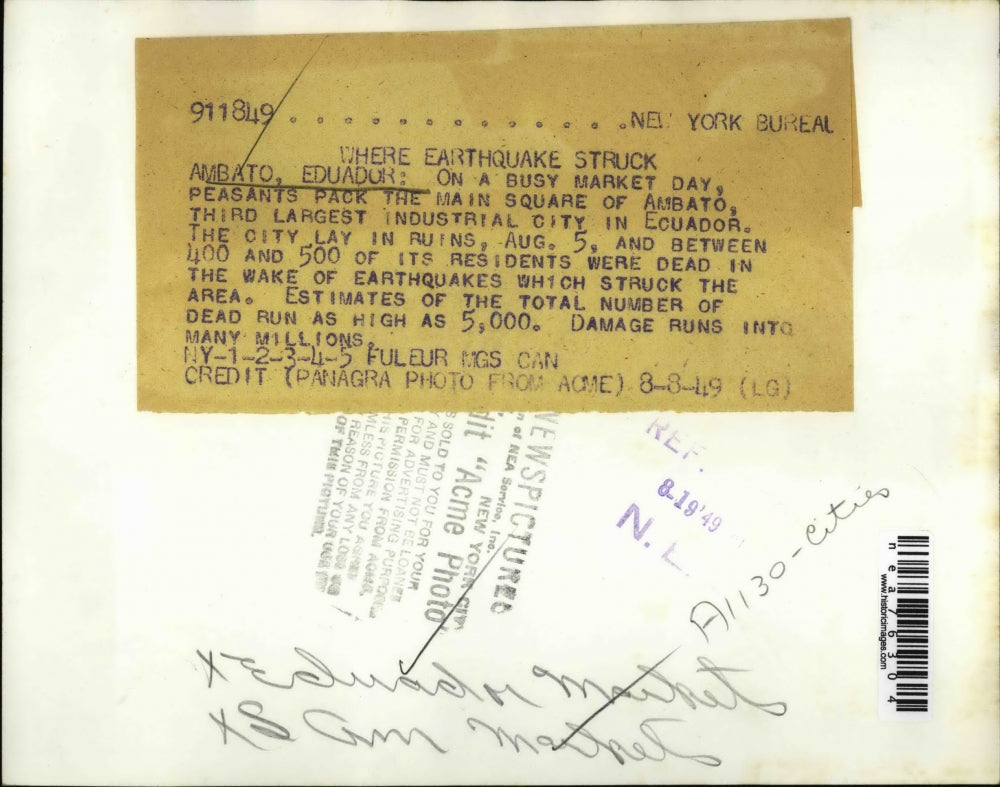 1949 Press Photo Earthquake struck Ambato, Eduador, killing 5,000 plus