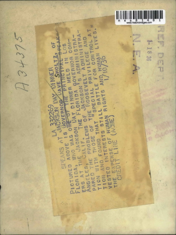 1936 Press Photo Governor Dave Scholts of Florida - nea81481