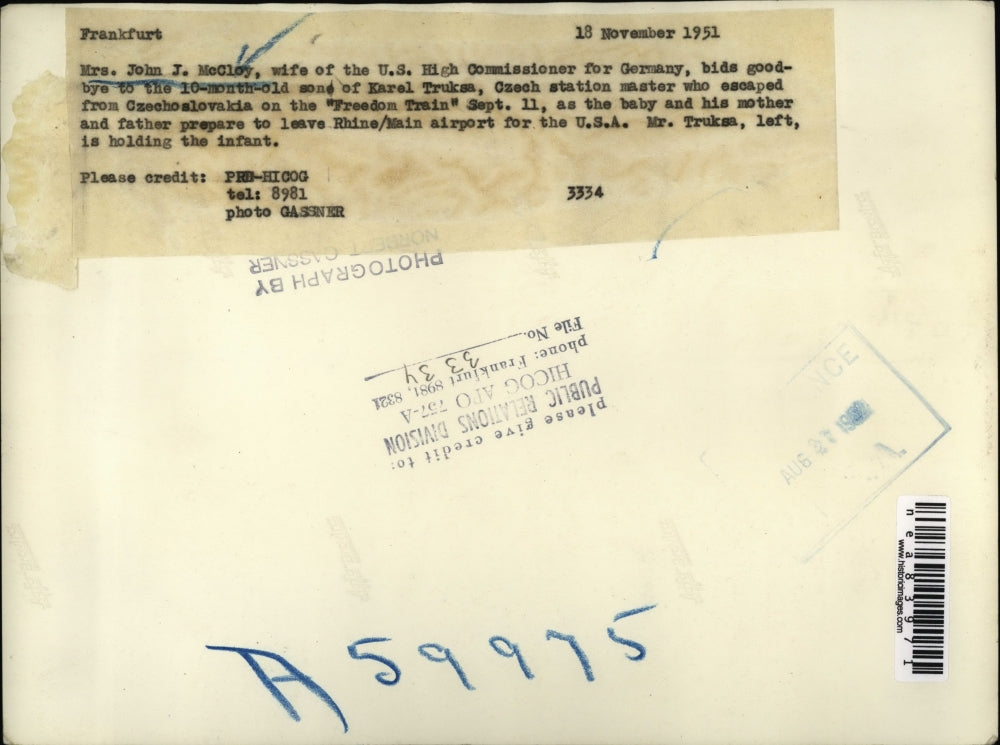 1951 Press Photo Mrs. John J. McCloy & Ten Month Old Son Leaving Airport