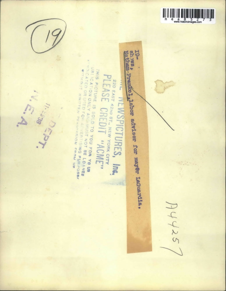 1938 Press Photo Nathan Frankel labor adviser for mayor LaGuardia