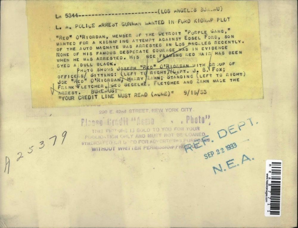 1933 Press Photo Joseph O'Ridedan With Group Of Officers J.B. Fox,Geo Segelke