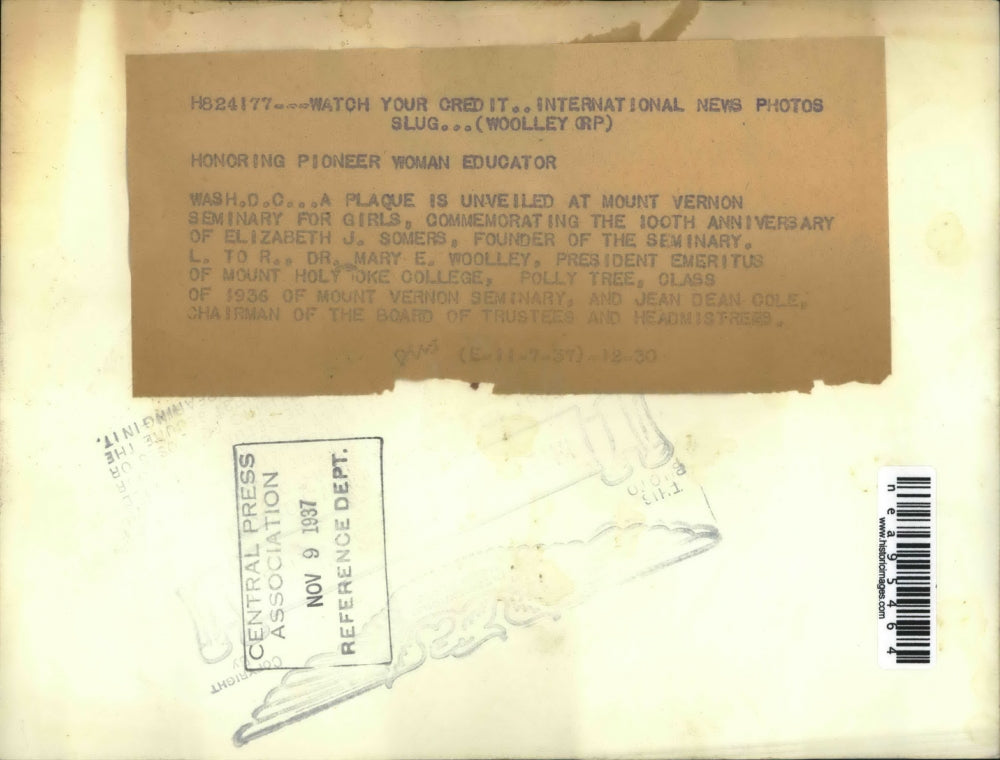 1937 Press Photo Mt Vernon Seminary for girlsDr ME Wooley,P Tree & JD Cole