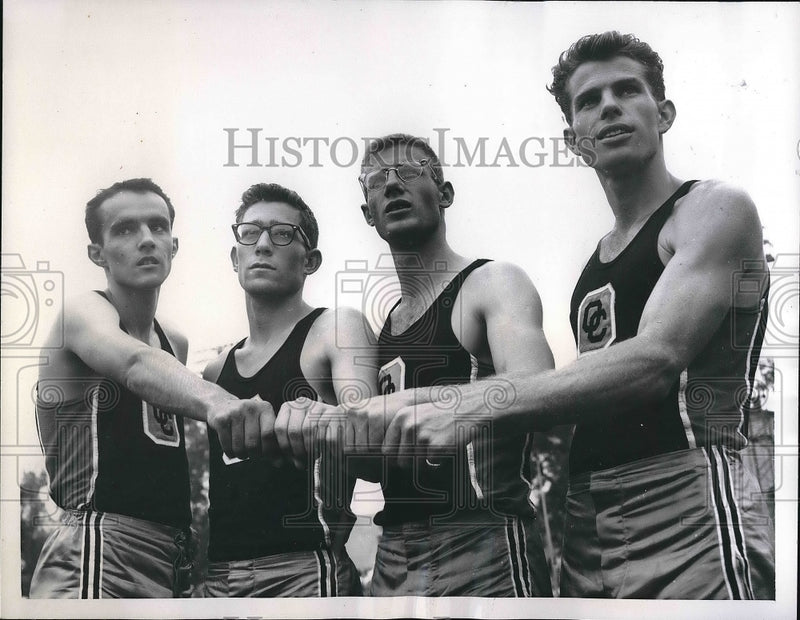 Load image into Gallery viewer, 1957 Press Photo Natl Collegiagate track, D Reissbord, T White,T Hadly,L Wray
