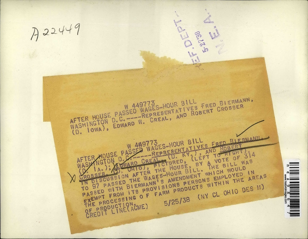 1938 Press Photo Fred Biermann, Edward Creal, Robert Crosser, Congress