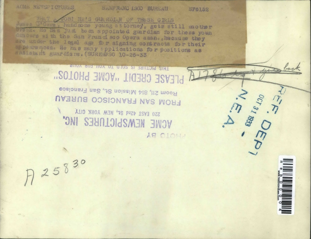 1933 Press Photo Attorney James O'Hare Appointed Guardians For San Francisco