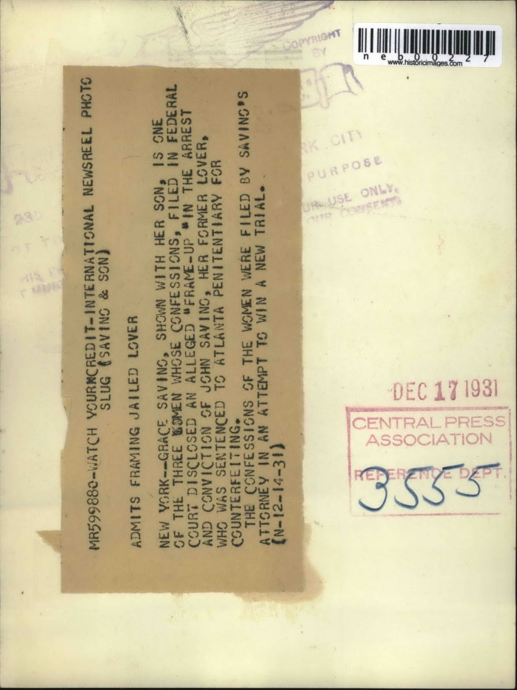 1931 Press Photo Grace Saving and Her Son Made False Accusations Husband