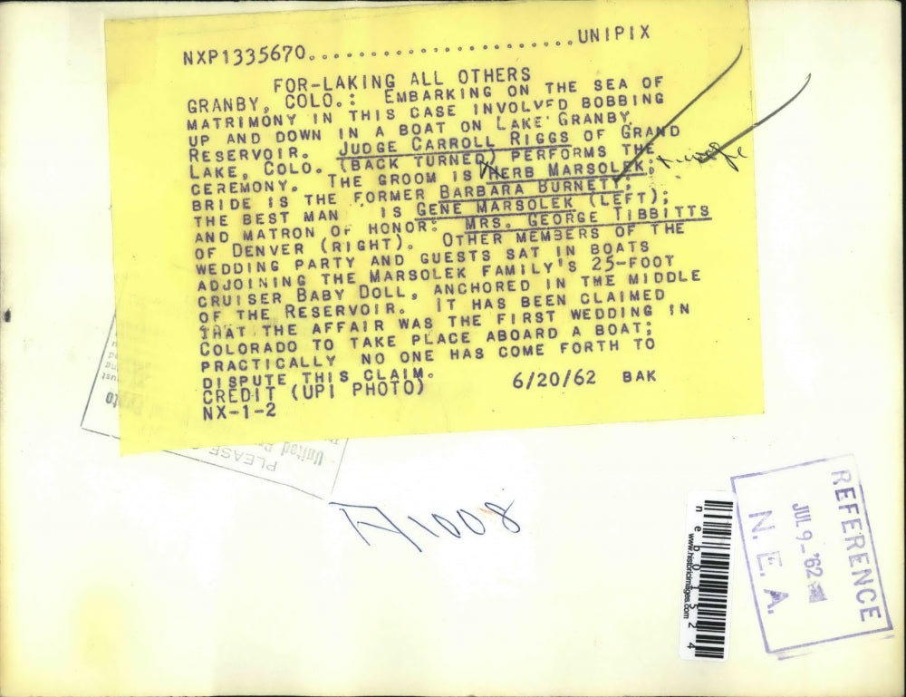 1962 Press Photo Matrimony Ceremony Herb Marsolek and Barbara Burnett in Colo.