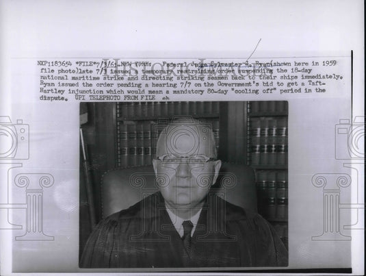 1961 Press Photo Federal Judge Sylvester J. Ryanin NYC