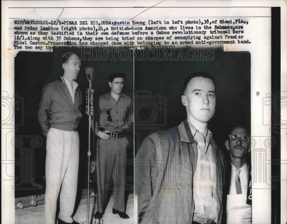 1959 Press Photo Pinar Del Rio, Cuba Austin Young, Peter Lambton at trial- Historic Images