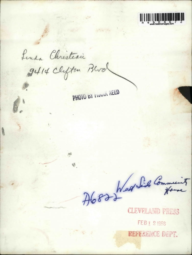 1958 Press Photo Linda Christian, 9414 Clifton Blvd., West Side Community House