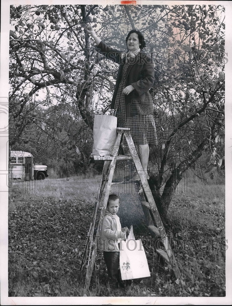 1961 Press Photo Mrs. William Hubbard, son, Billy, 3, West Side Community Apple