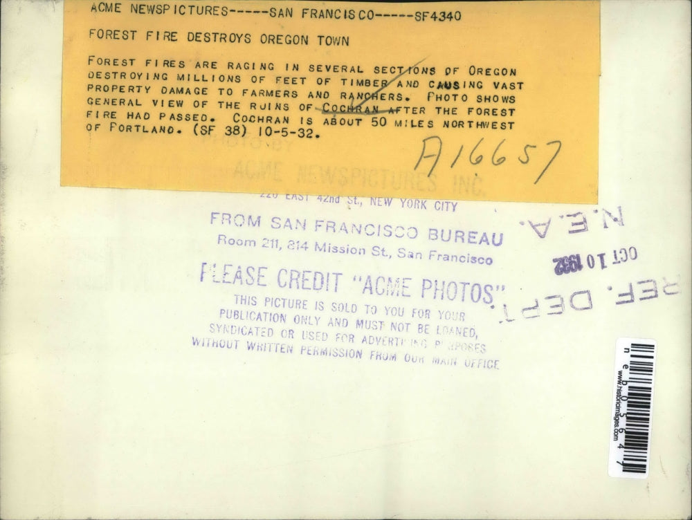 1932 Press Photo Ruined Buildings In Cochran, OR After Forest Fires Put Out