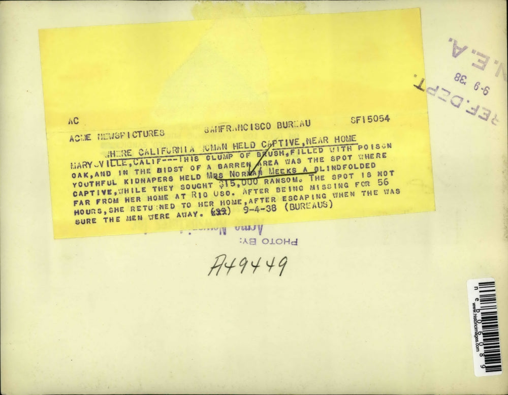 1938 Press Photo Location in California Where Mrs. Norman Meeks Held Captive