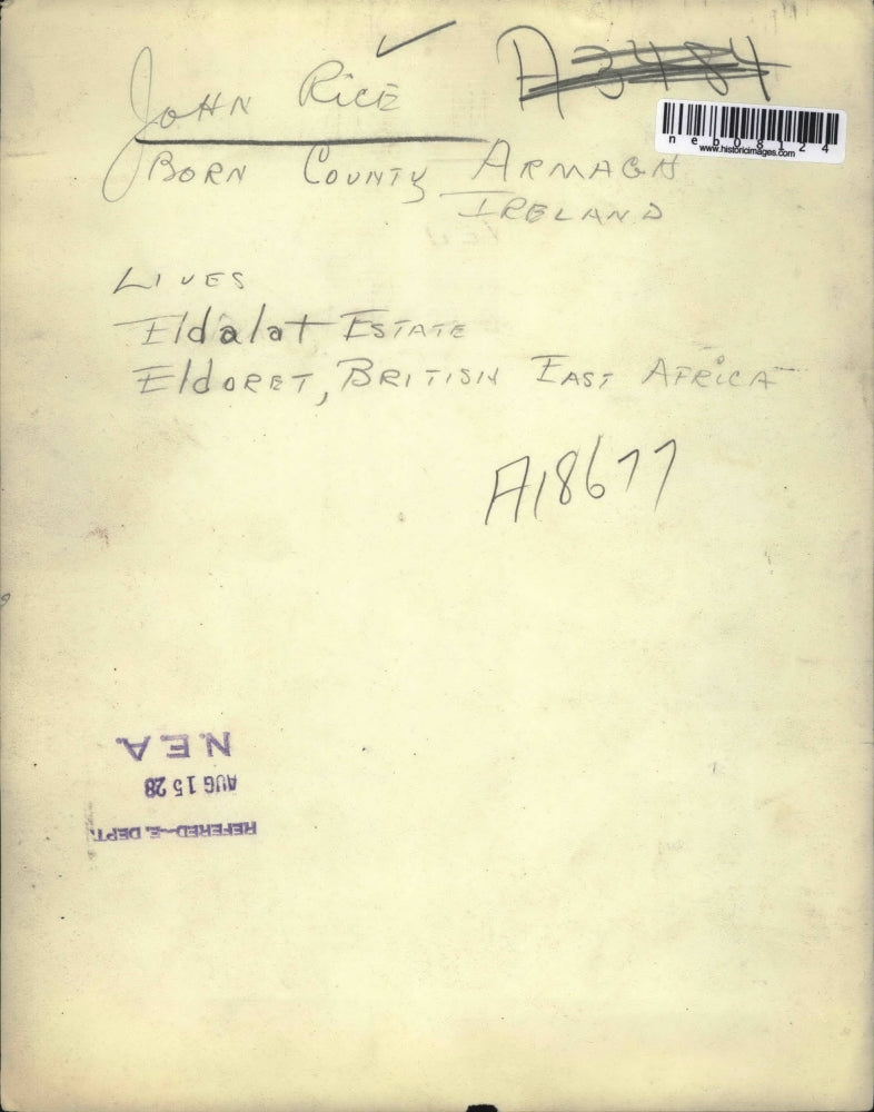 1928 Press Photo John Rice, Born in Ireland, live in East Africa