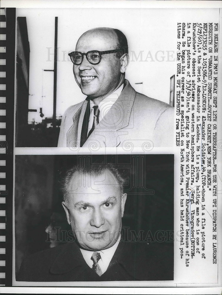 1960 Press Photo Alexander Soldatov, Soviet Amb in London, Sergi Vinogradov- Historic Images