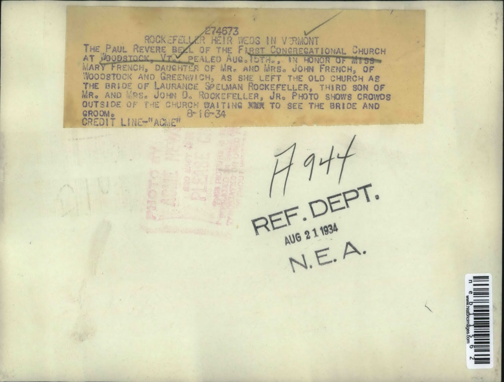 1934 Press Photo The Paul Revere Bell of the First Congregational Church