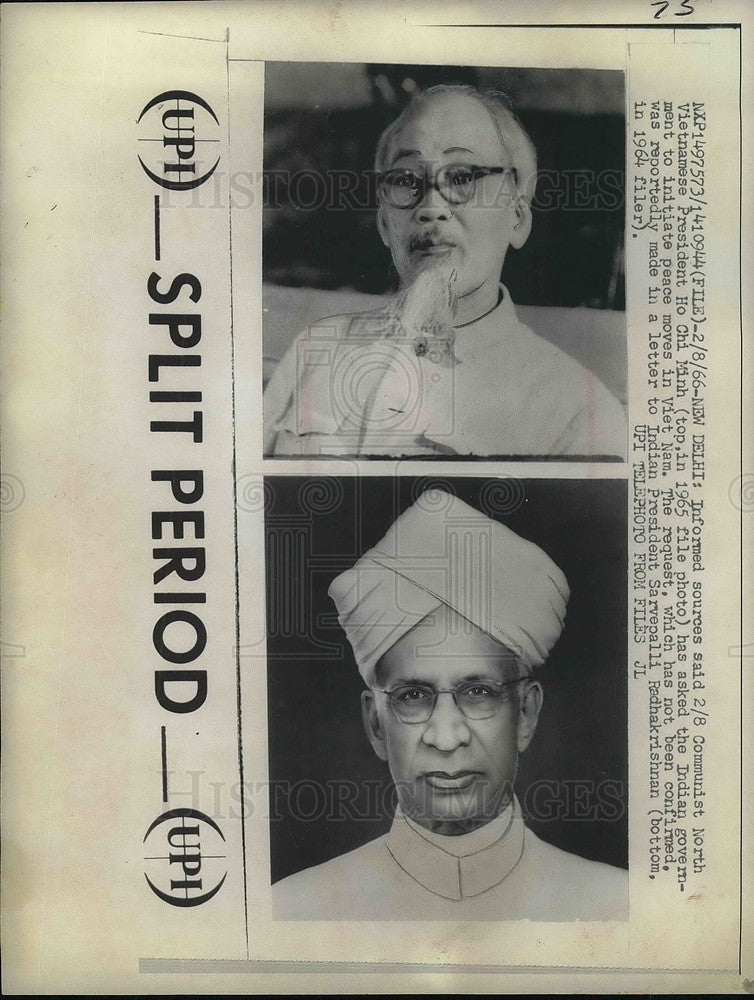 1966 Press Photo North Vietnamese Pres. Ho Chin MInh, Indian Pres. Radhakrishnan- Historic Images