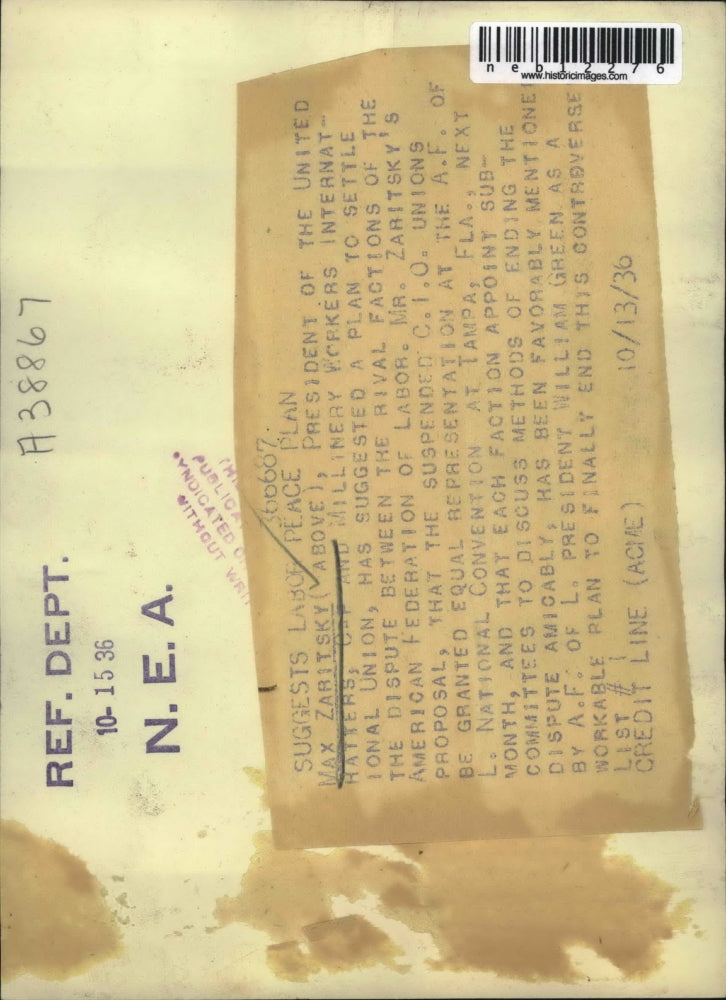 1936 Press Photo Max Zaritsky president of the united hatters