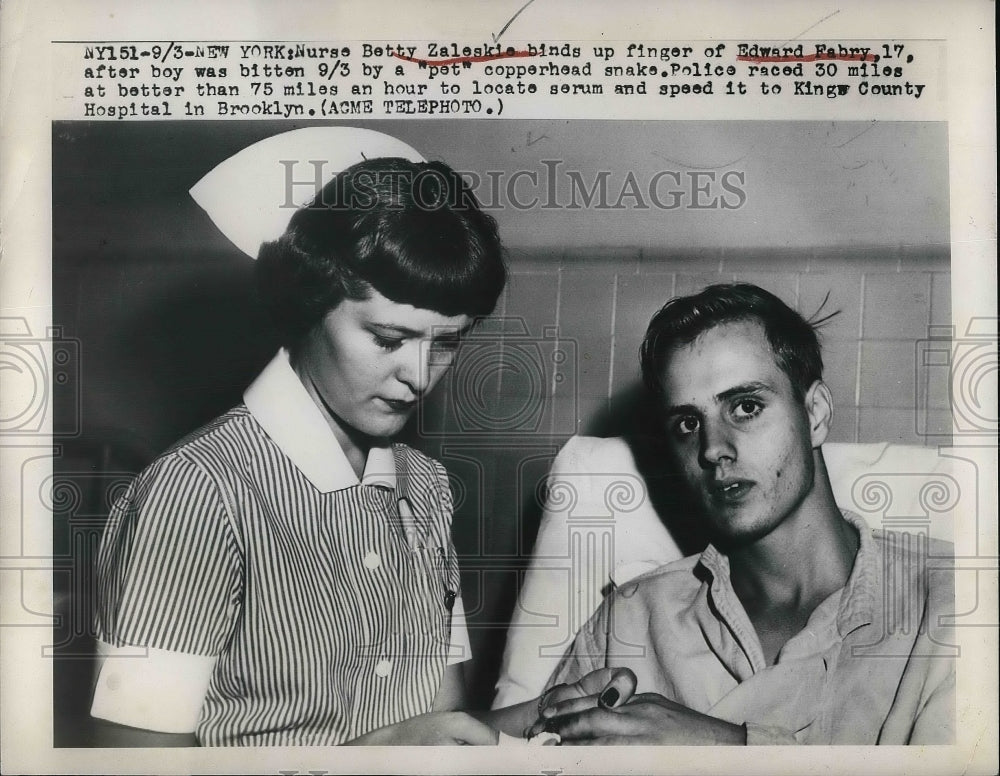1949 Press Photo Nurse Betty Zaleskia with Edward Fahry
