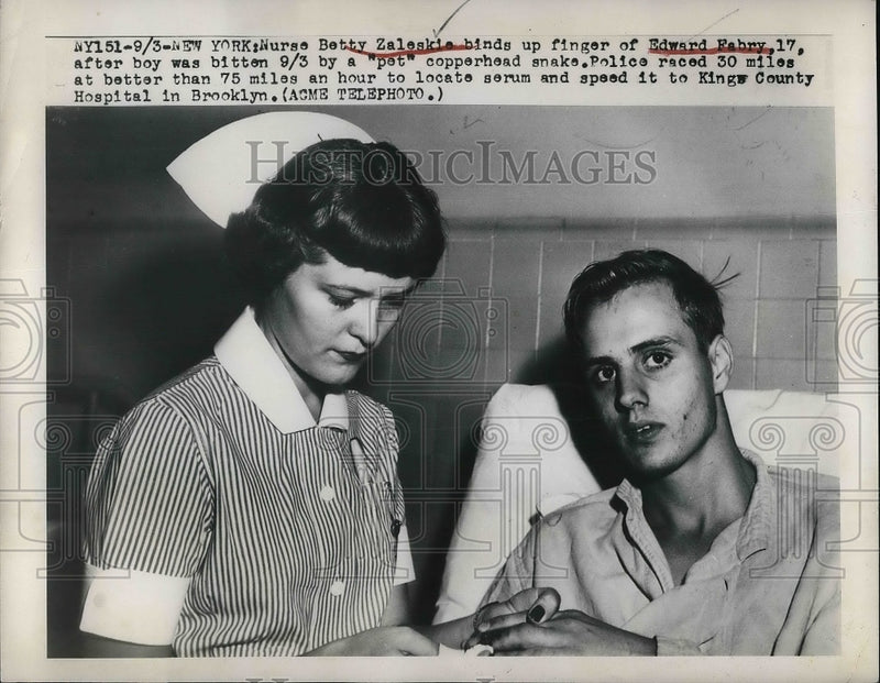 Load image into Gallery viewer, 1949 Press Photo Nurse Betty Zaleskia with Edward Fahry
