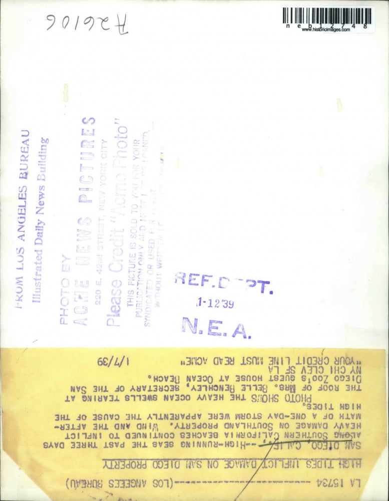 1939 Press Photo Damage caused by High tides in California - neb12748