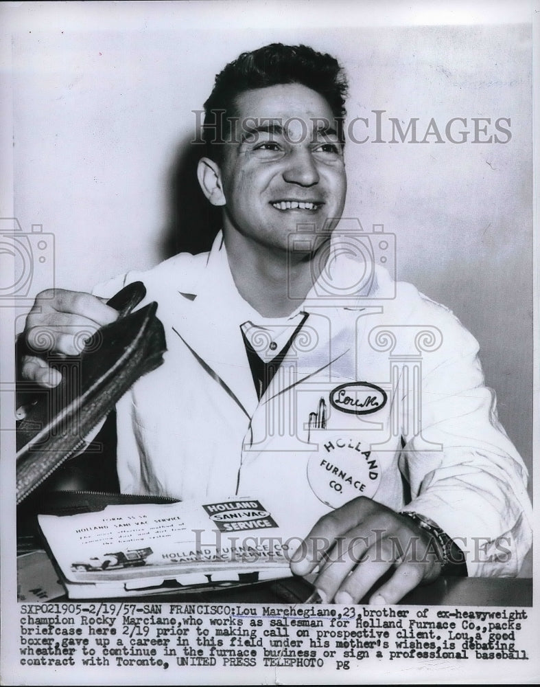 Load image into Gallery viewer, 1957 Press Photo Lou Marchegiane Brother Of Heavyweight Champion Rocky Marciane
