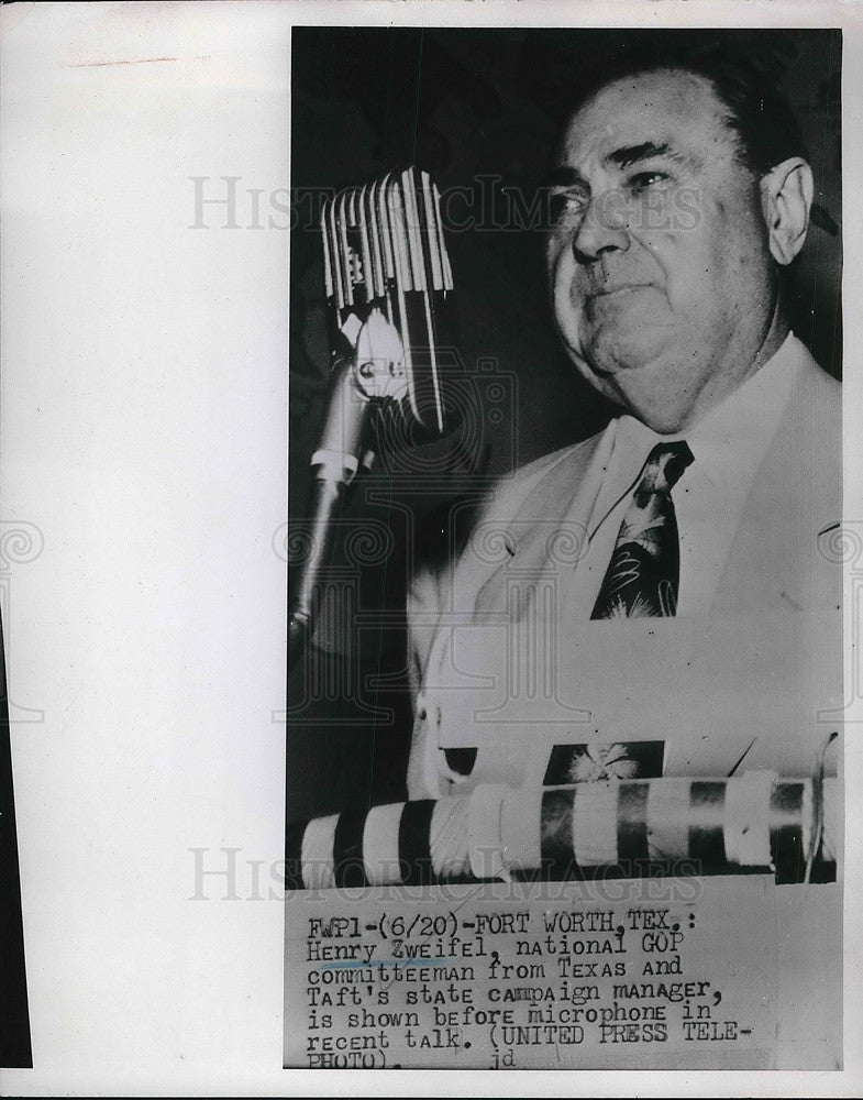 1952 Press Photo Ft Worth, Tx. Henry Zweifel, Natl GOP commiteman