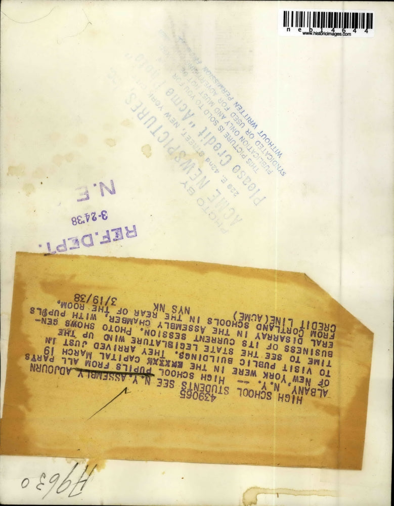 1938 Press Photo High School Students NY Assembly