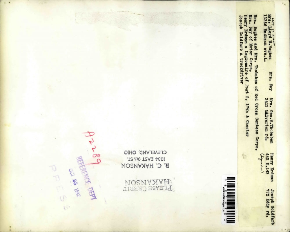 1942 Press Photo Mrs. Hughes, Mrs. thobaben of Red Cross, Mrs. Fay Motor Corps