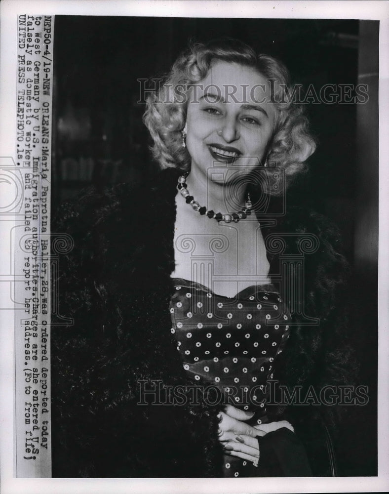 1955 Press Photo Maria Paprotna Haller, Ordered Deported to West Germany by U.S.