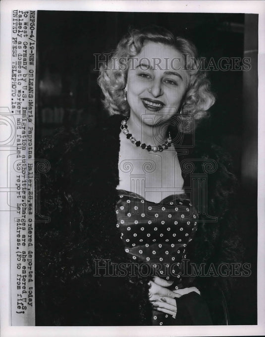 1955 Press Photo Maria Paprotna Haller, Ordered Deported to West Germany by U.S.