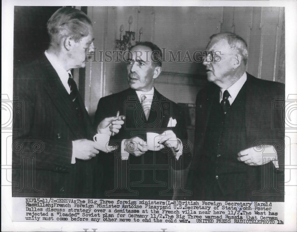 1955 Press Photo Harold Macmillan Antoine Pinay John Foster Dulles Politics