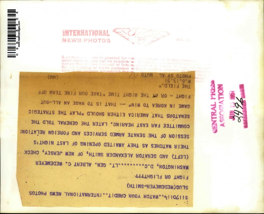 1951 Press Photo Lt. Gen. Albert C. Wedemeyer, Senator Alexander Smith