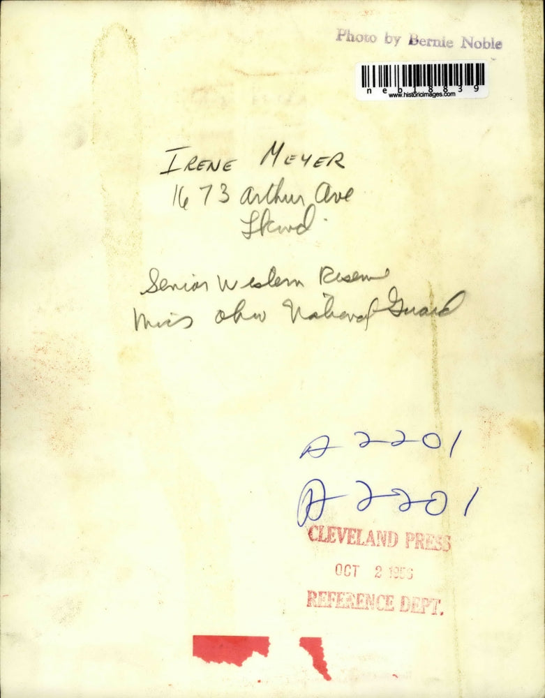 1956 Press Photo Irene Meyer, Senior, WRU, Miss Ohio National Guard - neb18839