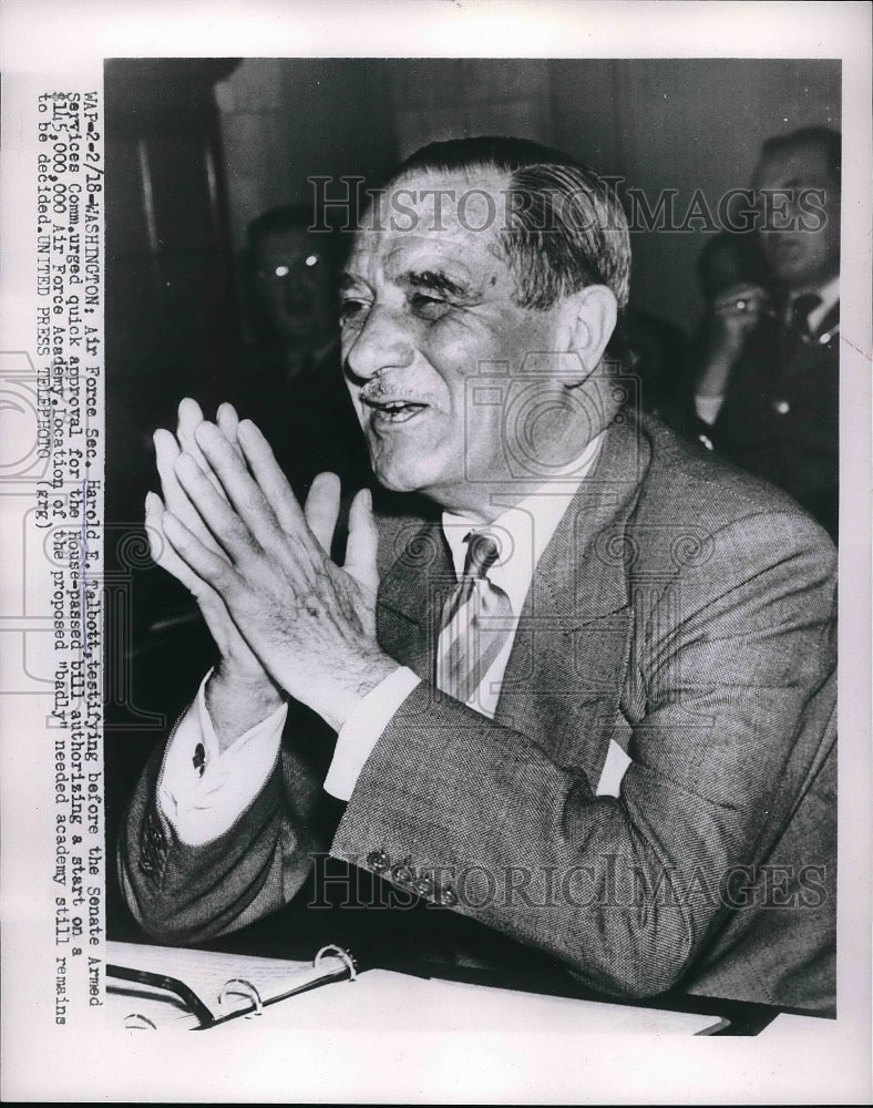 Press Photo Air Force Secretary Harold Talbott testifying before Senate Comittee- Historic Images