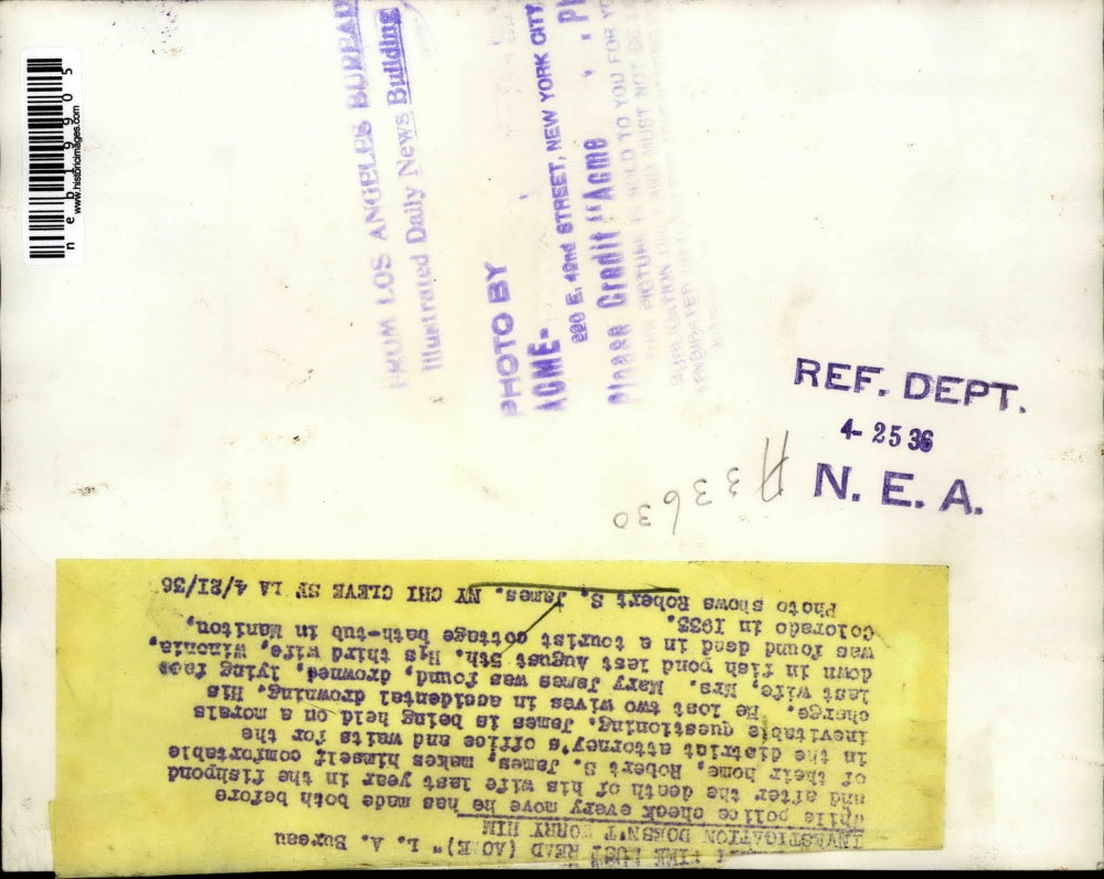 1935 Press Photo Robert S. James Investigation of wifes drowning