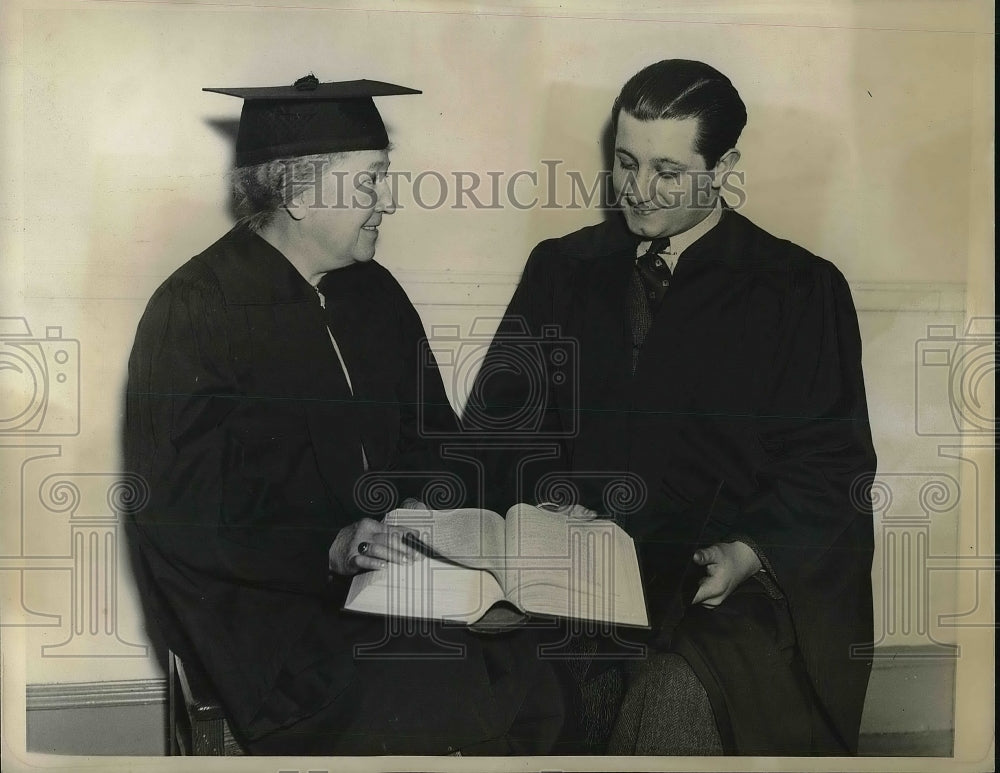 1936 Press Photo Mrs. Fisher and Brill College Record Books