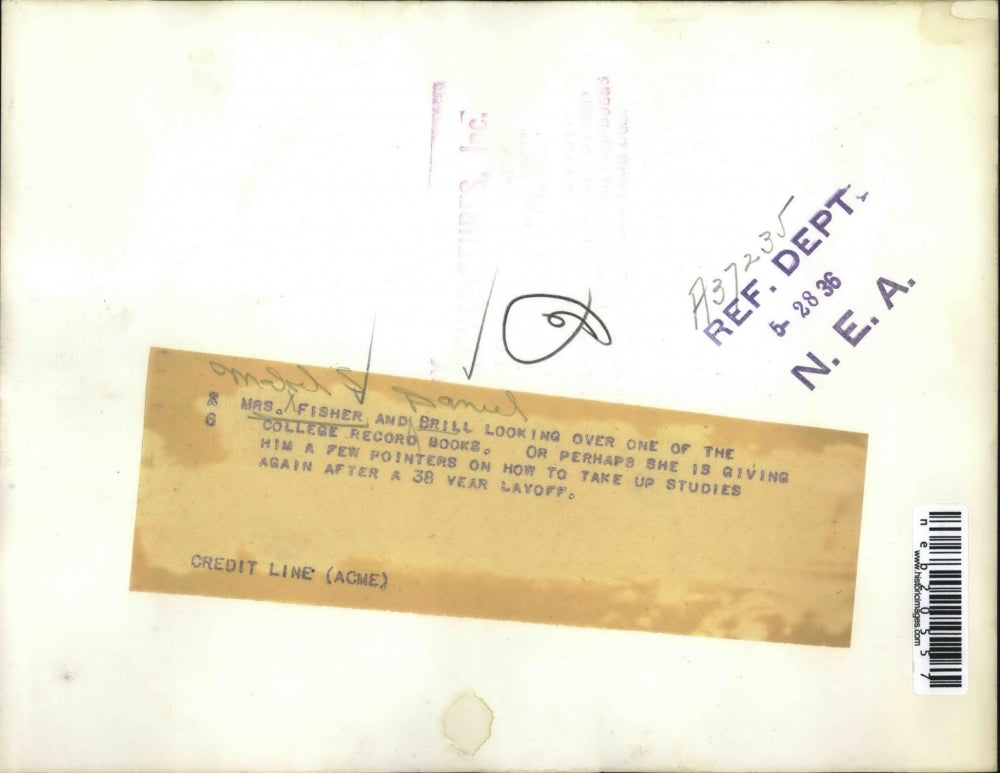 1936 Press Photo Mrs. Fisher and Brill College Record Books