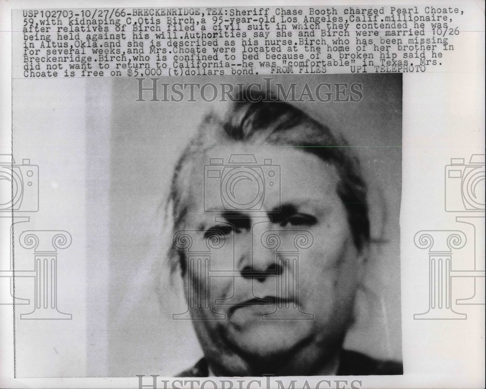 1966 Press Photo Pearl Choate was charged with kidnapping C. Otis Birch