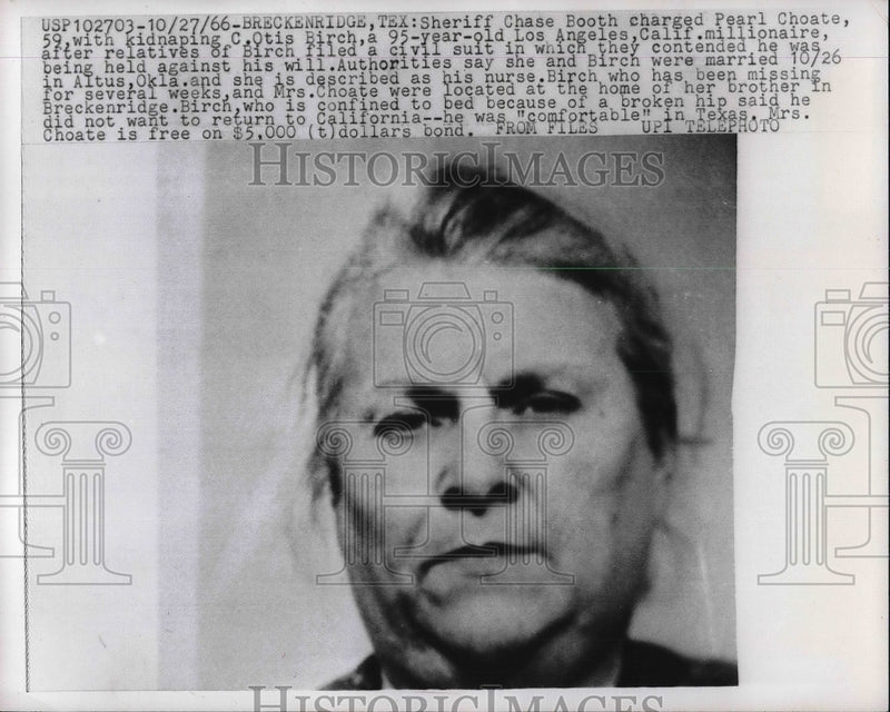 Load image into Gallery viewer, 1966 Press Photo Pearl Choate was charged with kidnapping C. Otis Birch
