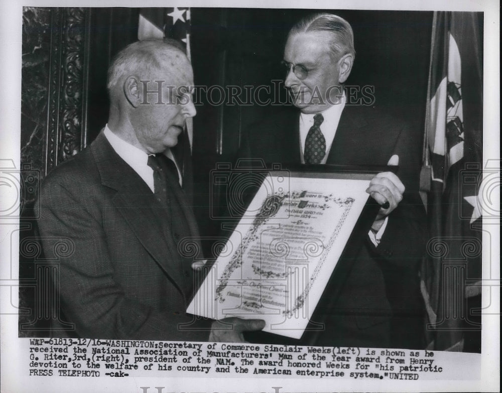 Press Photo Secretary of Commerce Sinclair Weeks National Association of Manufac