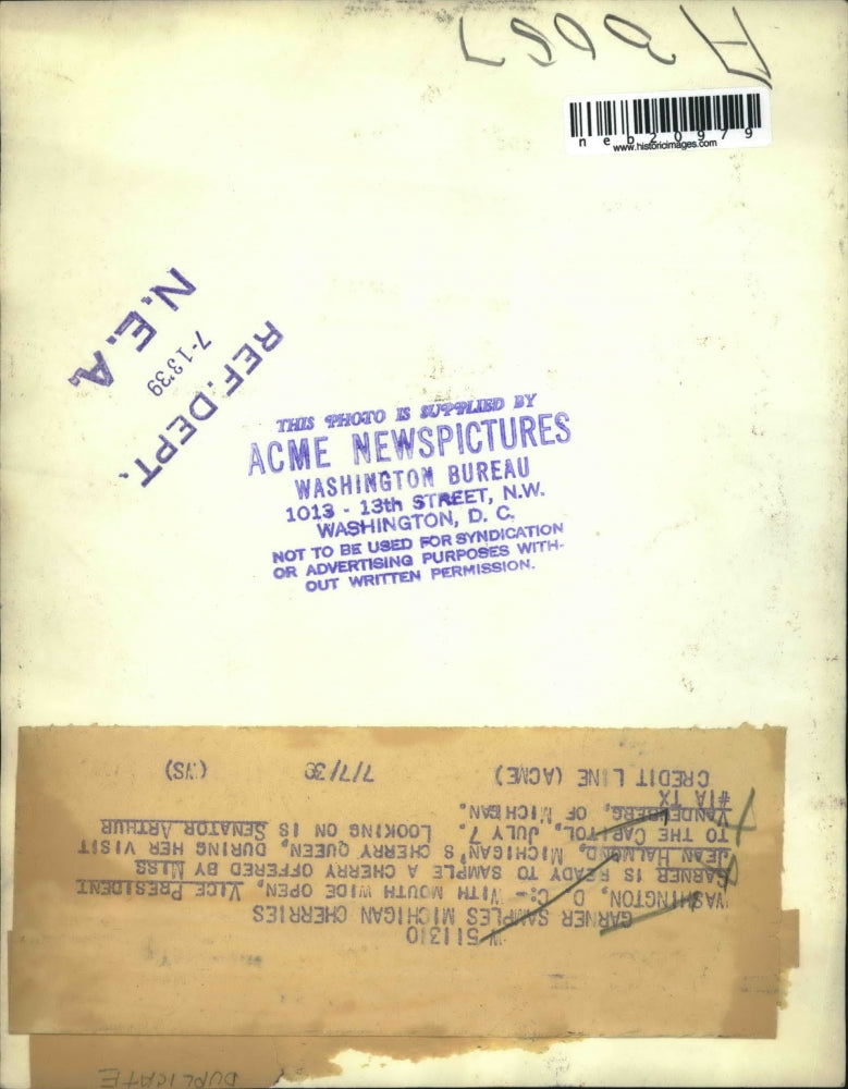 1939 Press Photo Jean Halmond, Cherry Queen, Michigan, A Vanderberg, John Garner