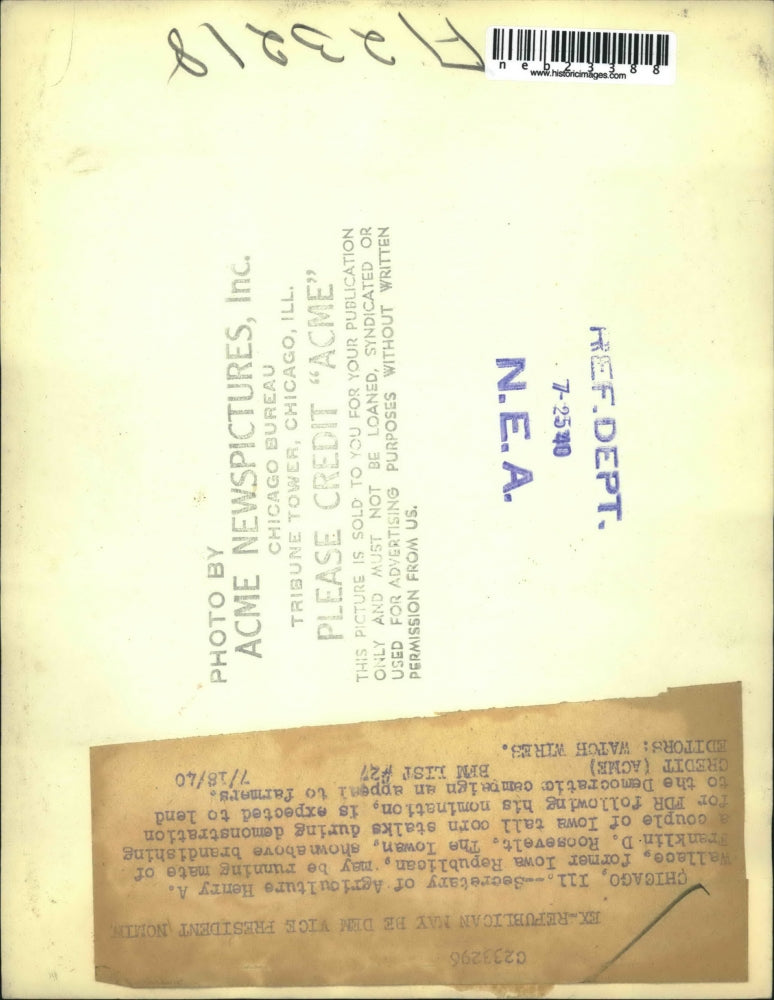 1940 Press Photo Secretary of Agriculture Henry A. Wallace